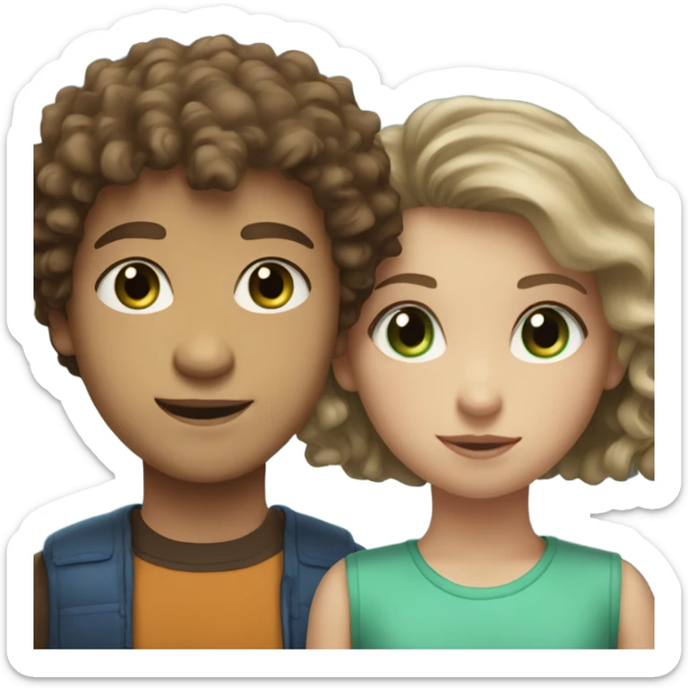 Brother and sister: the brother with dark, curly hair and blue eyes. the sister girl with straight, light hair and green eyes sticker