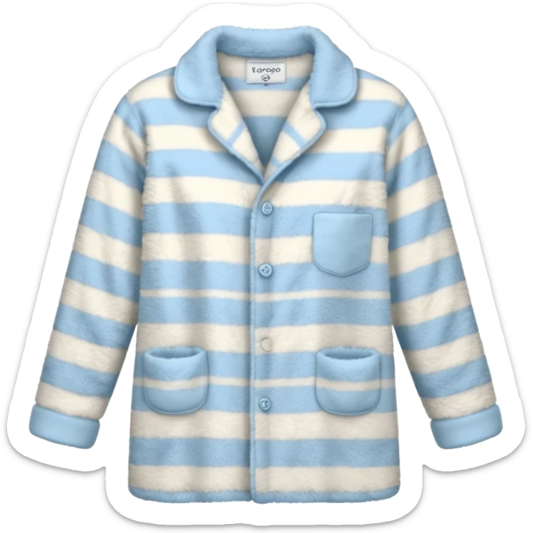 emoji of an isolated fluffy fleece pajama top with soft pastel vertical stripes, plush fuzzy texture, light grey and pastel blue tones, button-down long sleeves, neatly folded flat-lay, no person, no body, no mannequin, cozy warm winter mood, soft shading sticker