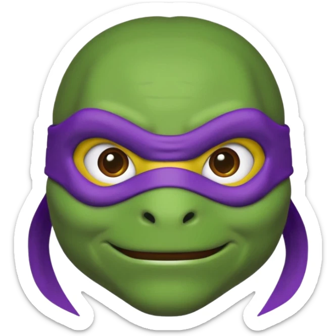 Donatello from Teenage Mutant Ninja Turtles, emoji style, head only, cute minimalistic style sticker