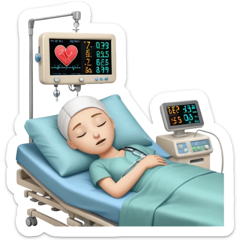 a PATIENT waking up before a surgery sleeping. And ONLY ONE monitor with vitals and numbers sticker