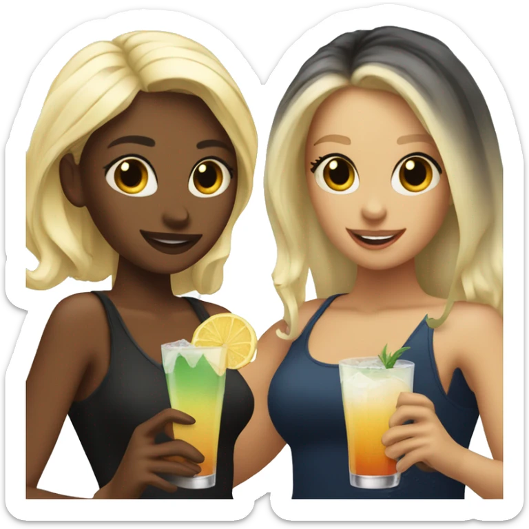 Blonde and black pale hair girls holding cocktails  sticker