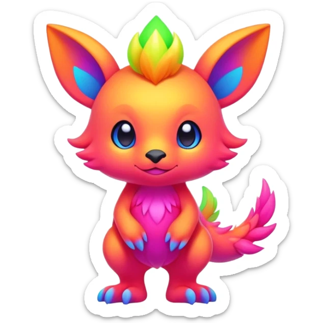 Neon-colored vibrant colorful Cute Fionbri-creature (full body) by Falvie sticker