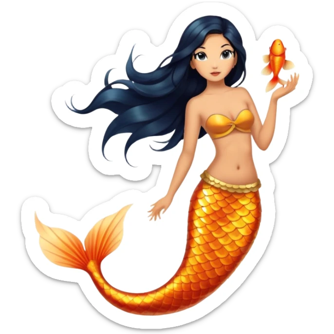 full body koi mermaid woman with tanned skin and long black hair sticker