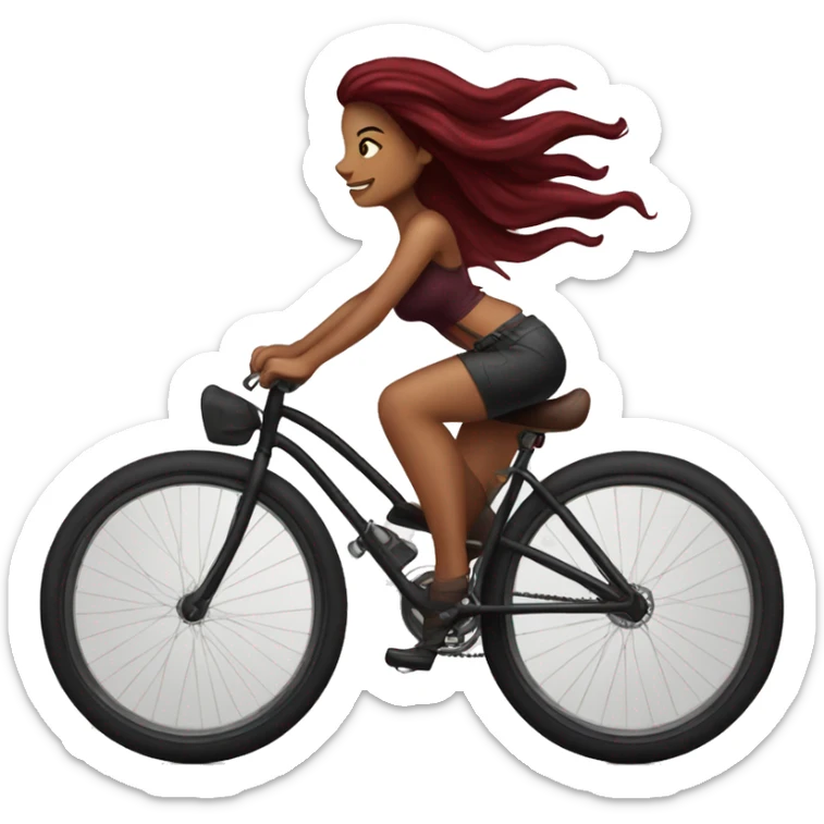 Beautiful tattooed  burgundy long haired woman riding a bike sticker