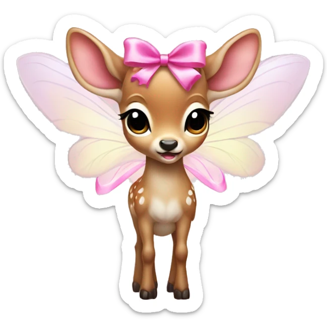 baby deer with fairy wings and a pink bow around its neck  sticker