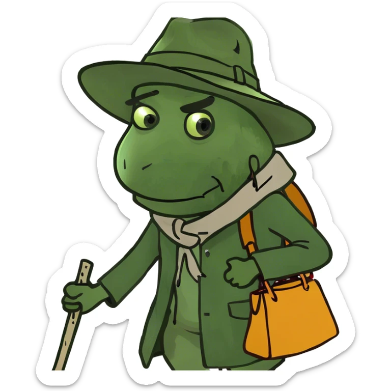 Hobo walking down road with bag tied to end of stick sticker