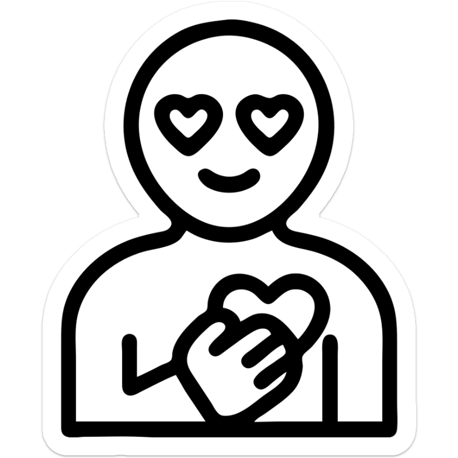 icon of a person with a hand on their heart, looking lovestruck, simple icon style sticker