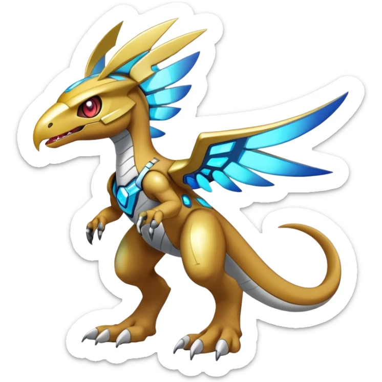 Shiny Futuristic Celestial Fakemon-Pokemon-Digimon-Spectrobes-Raptor-fusion, full body, teo sticker
