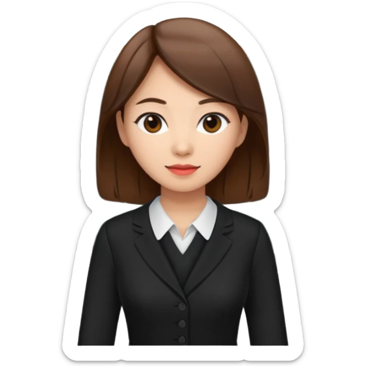 asian young woman brown-haired teacher in black daily dress  sticker