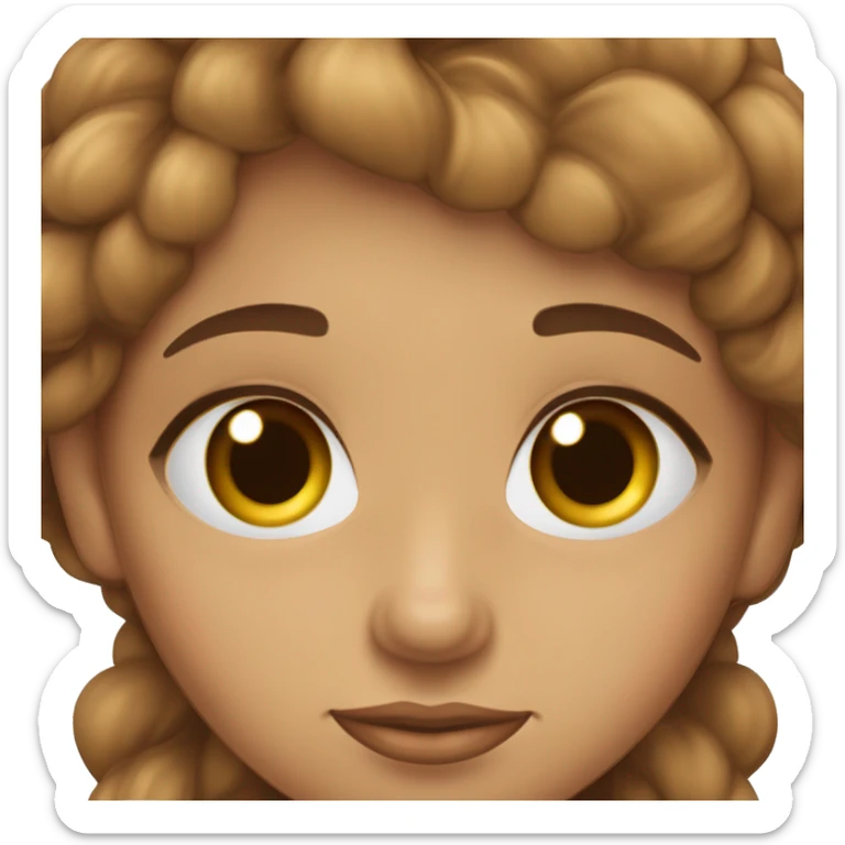 Una chica con ojos almendrados marrones, pelo marrón con tonos pelirrojos, delgada, nariz pequeña, cejas arqueadas y labios normales  sticker