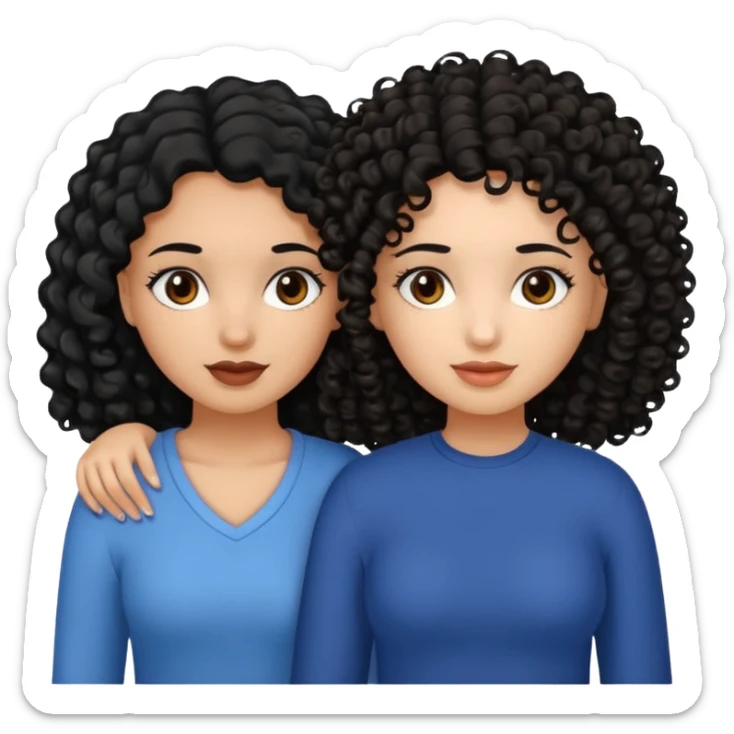 2 girl best friends. One who is African american with black hair and dark brown eyes. one who is white with curly dark brown hair and dark brown eyes. sticker