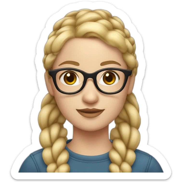 white girl with blonde pigtail braids and large dark rimmed glasses sticker