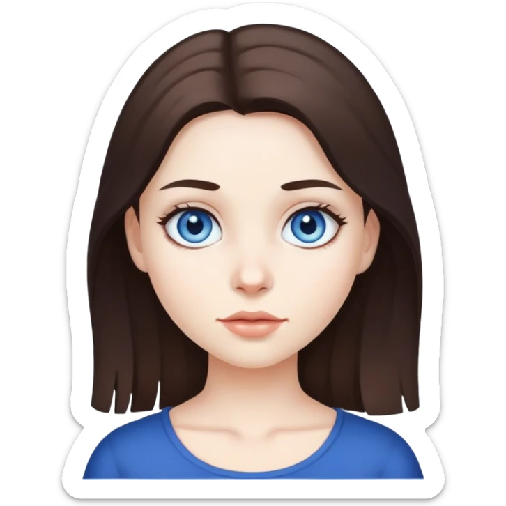 Girl with white skin and brunette hair with dark blue eyes  sticker