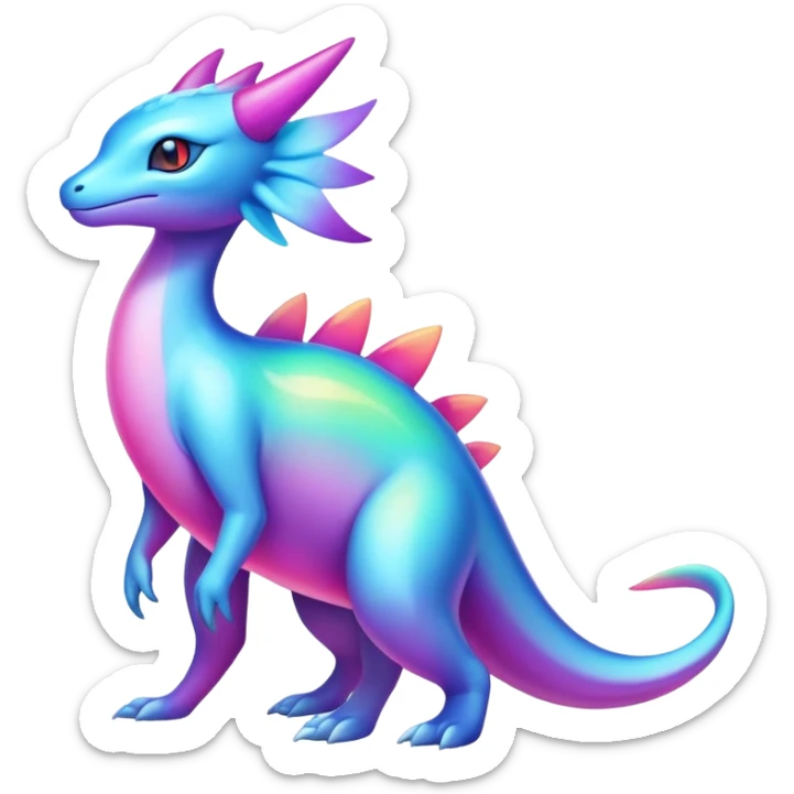 Colorful Iridescent Exotic Aurorus-Amaura-Salamence-Fakémon-hybrid-creature (full body)  sticker