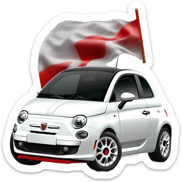Crée moi un emoji d’une Fiat 500 abarth qui est de couleur blanche , avec la bande sur le côté rouge et les rétroviseurs rouge. Les jantes chrome style pétale. sticker