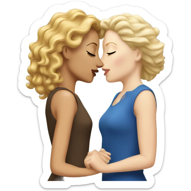  a blonde white woman kissing another white woman with brown curls sticker