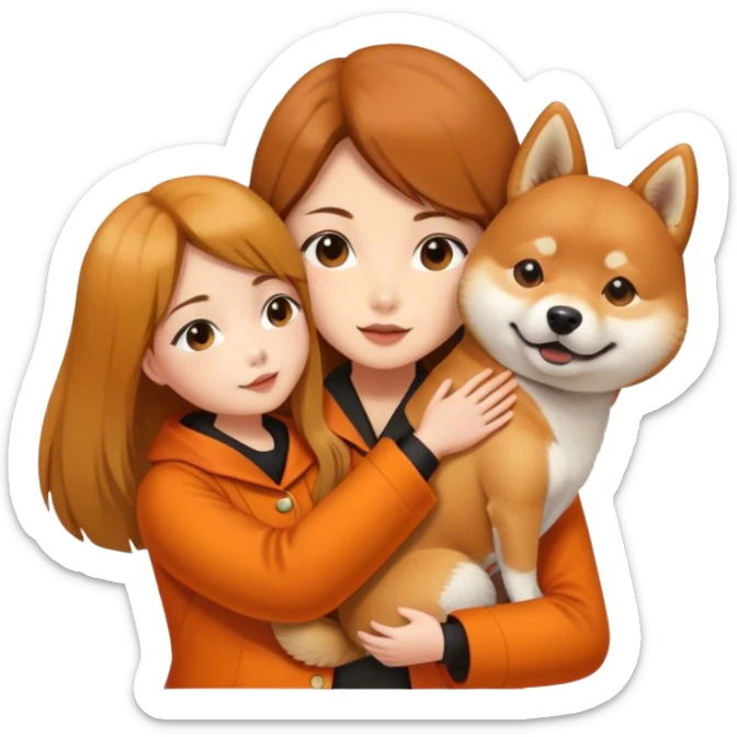 Shiba inu dog with girl brown hair long sticker