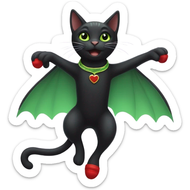 Black cat with green eyes flying in the sky without wings no wings with red cats shoes sticker