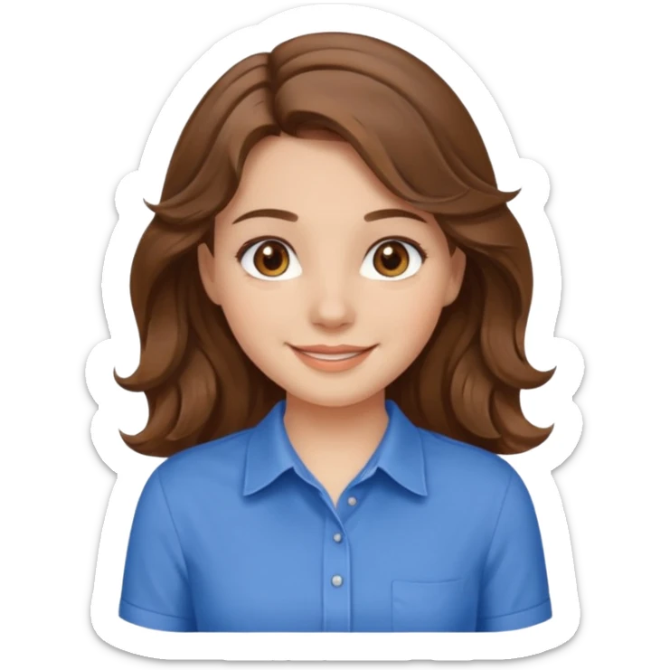 brown hair, hazel eyes, blue shirt, wavy hair pretty girl sticker