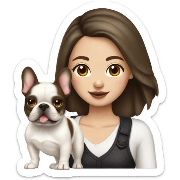 Brunette girl with cream French bulldog sticker