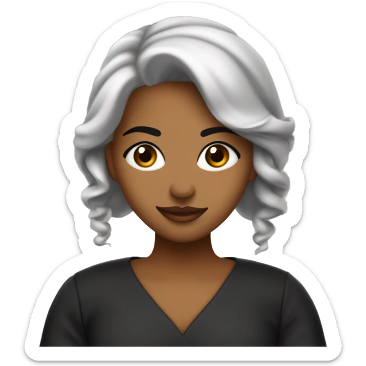 Mujer adolescente medio castaño muy clarito, ojos medianos tirado a pequeños marrones clarito, labios ni finos ni gordos rositas claritos, de piel ni muy morena ni muy blanca, vestido negro, pendientes de aros pequeños dor sticker