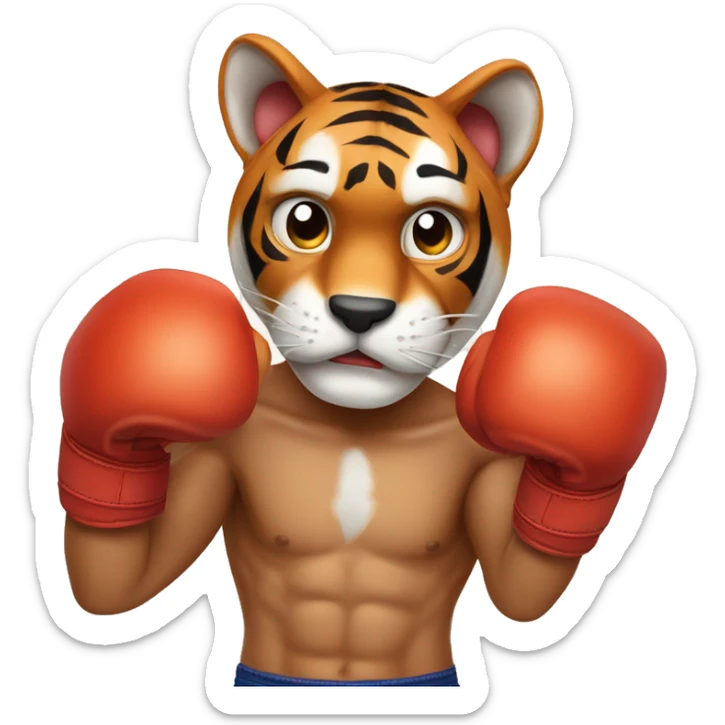 A boxer tiger with his hands on the lineA boxer tiger with hands on the line of the face  sticker