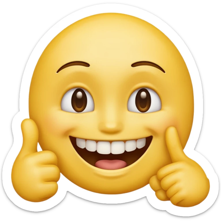 Emoji tête jaune avec un sourire et le doigt à moitié devant les dents  sticker
