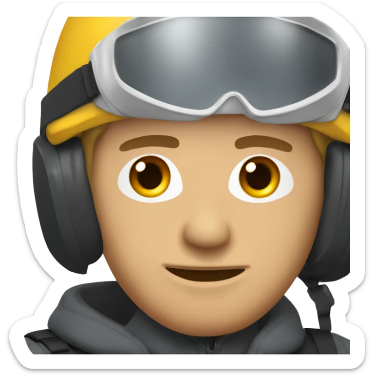 Caucasian man wearing safety ski mask, helmet safety and earplug sticker