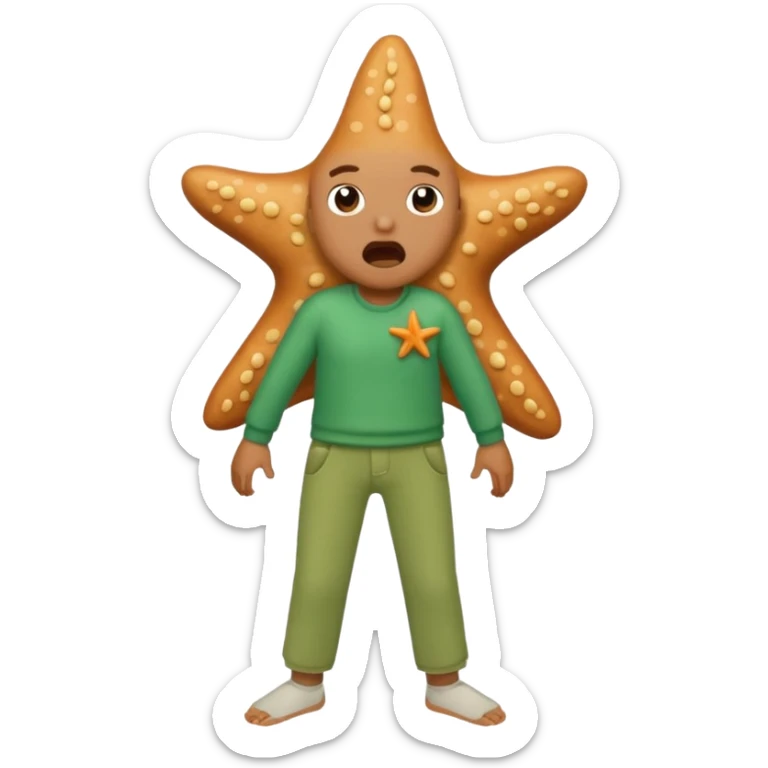 Give me a picture of an animated talking starfish that coughs, give me him green pants sticker