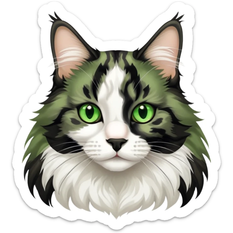 green eyed tuxedo maine coon with a black spot on the right of her nose with  sticker