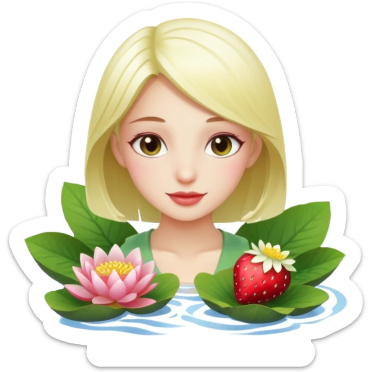a beautiful girl mix with nenuphar and watel lili and  Strawberries  sticker