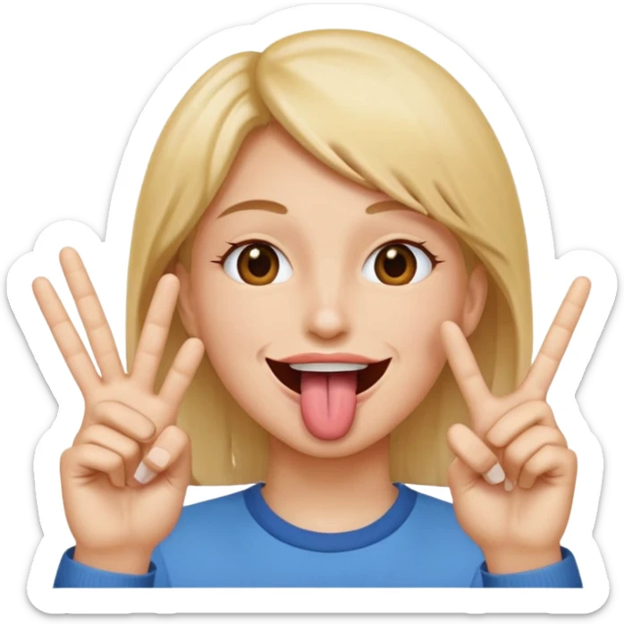 Peace sign with hands in front of mouth with tongue sticking out  sticker