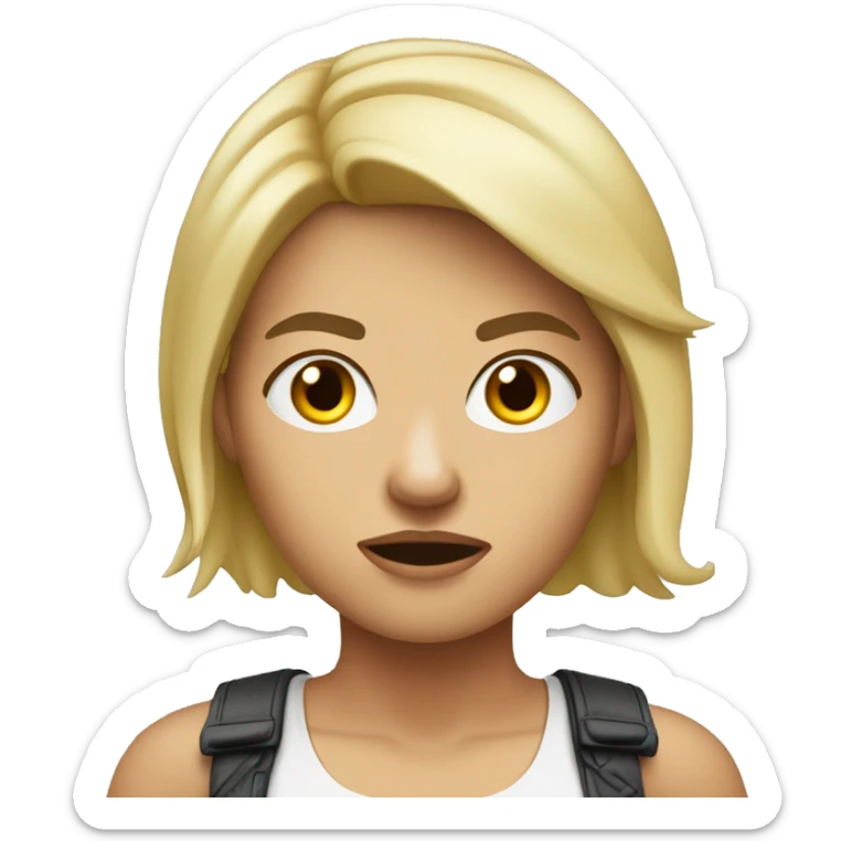angry digital producer, woman, white tanned skin, brown eyebrows, fake blond hair  sticker