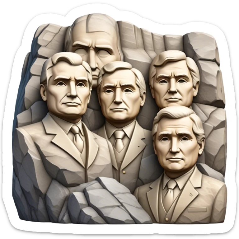 Cinematic Realistic Mount Rushmore Landmark Emoji, featuring the carved faces of four U.S. presidents, etched into the granite mountainside with dramatic lighting accentuating the rock textures. sticker