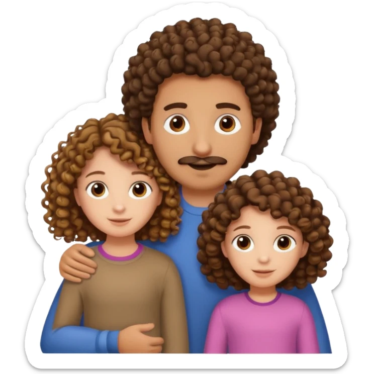 Brown dad with his two daughtersbone who is 5 and has curly hair and one who isn3 who has curly hair brown also sticker