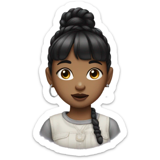 Teenage girl with black hair with baby bangs and septum and lip ring sticker