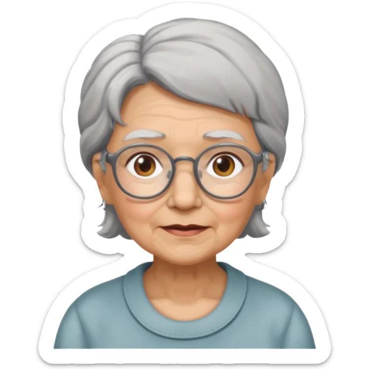 grandmother with glasses and gray hair, grizzle half body sticker
