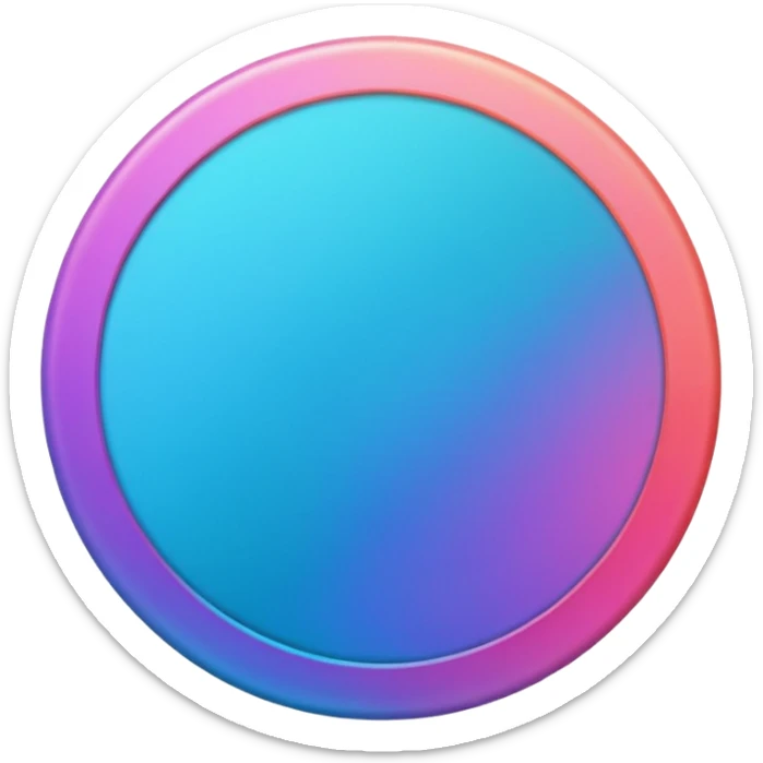 Credit coin in gradient of turquoise, blue, pink, purple, and coral as the main surface sticker