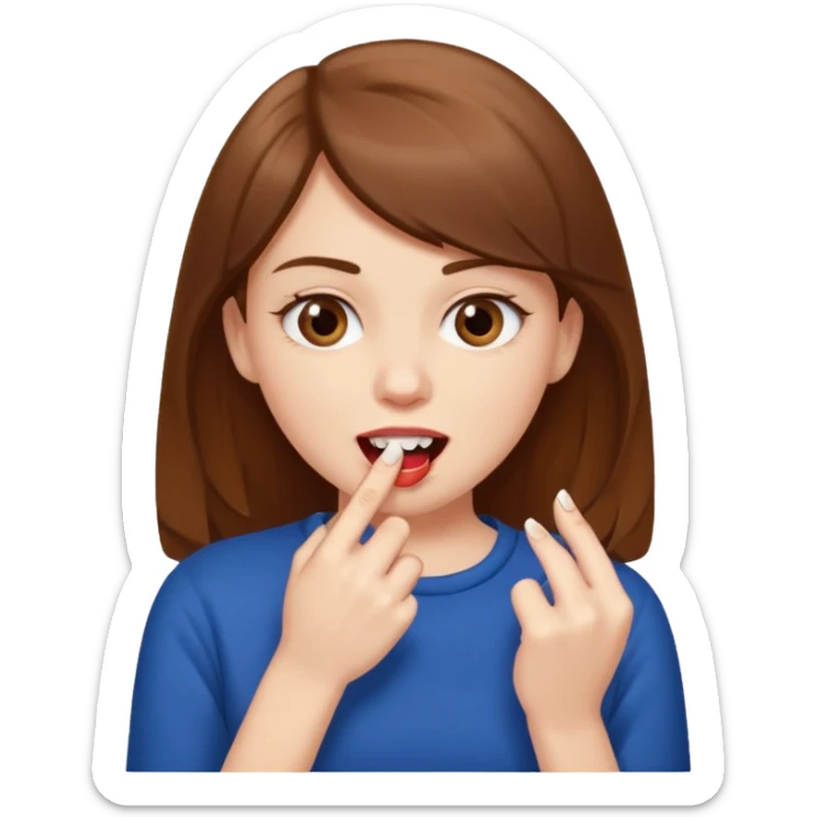 Une fille brune et blanche qui se mord un ongle avec ses dents comme si elle draguait qqn il fait que l'ongle soit entre ses dents sticker