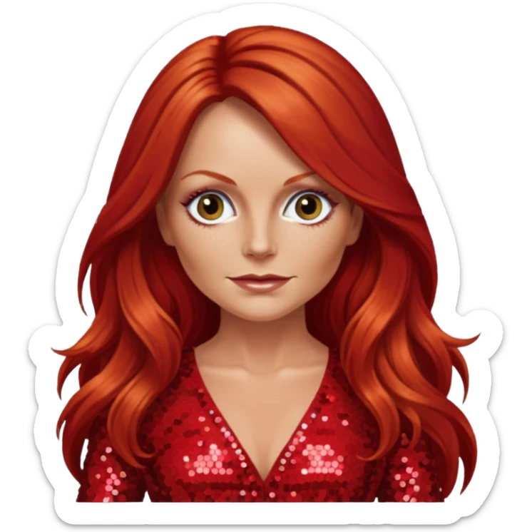 Geri Halliwell from Spice Girls with long red hair, red sequin outfit sticker