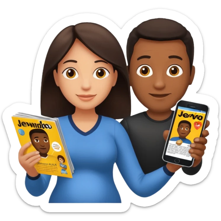 Duas Testemunha de jeová pregando com um display de revistas com JW na frente sticker