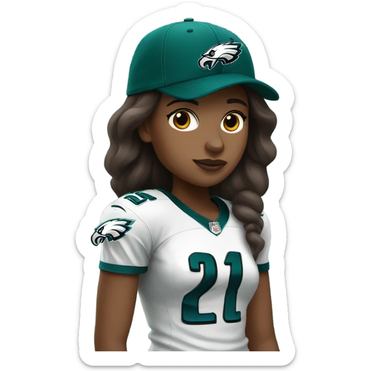 White skin brown hair girl wearing Philadelphia eagles hat  sticker