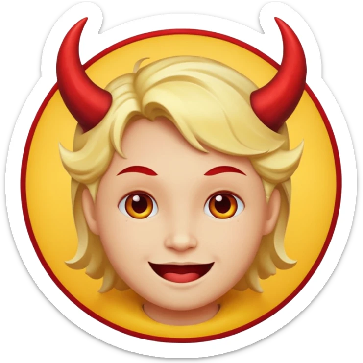 mush up the devil emoji with the angel one, I want it to be angel with devil horns, make it the classic yellow circle face sticker
