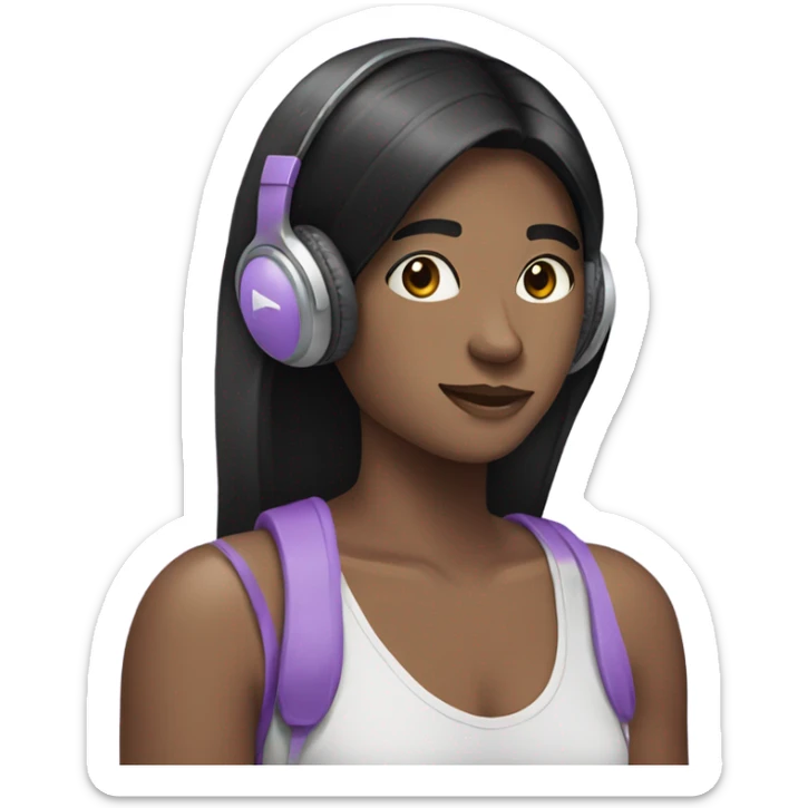 20 year old with long straight black hair wearing lavender headphones sticker