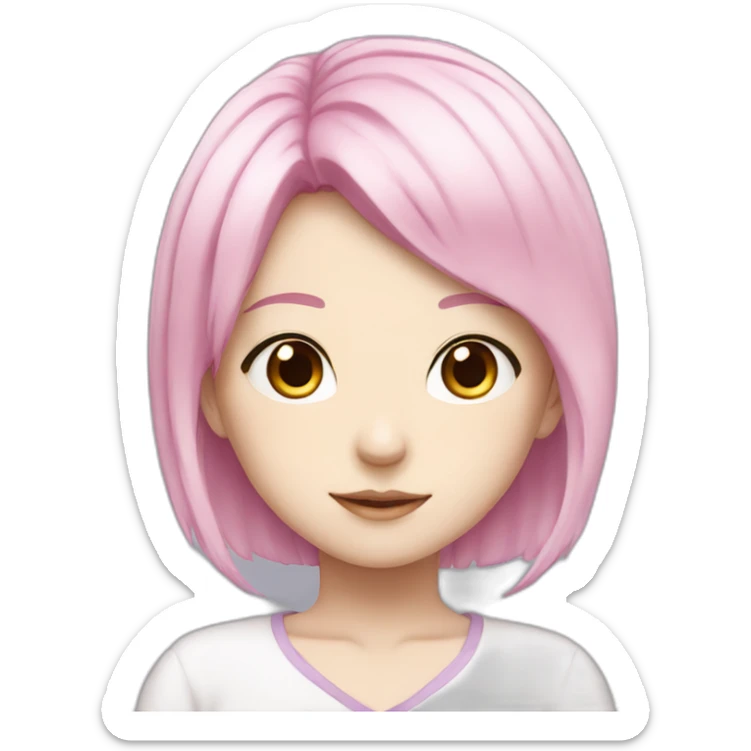 Anime girl character with white skin, pink hair and pink eyes sticker