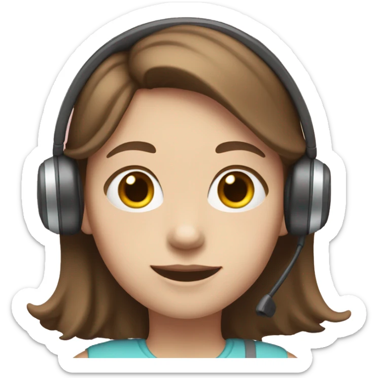 girl with brown hair, pale skin tone with a pink headset sticker