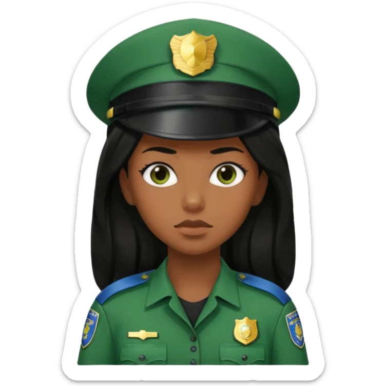 Female POLICE IN green, long black hair, brown skin sticker