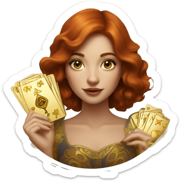 auburn hair beautiful girl with tarot gold cards sticker