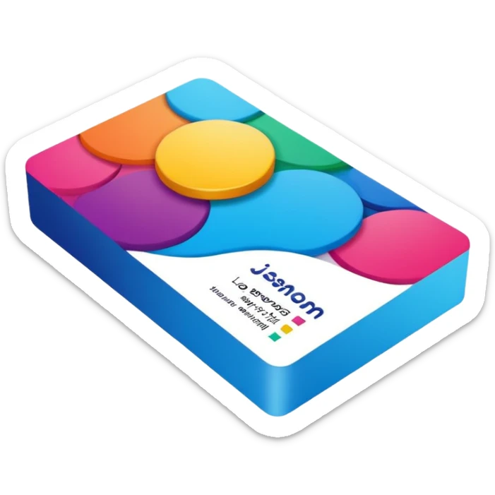 a business card with colorful and creative design, vibrant colors, playful and artistic sticker