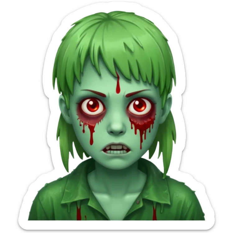 Zunbi na chuva cabelo de franjinha pele verde sangrenta sticker